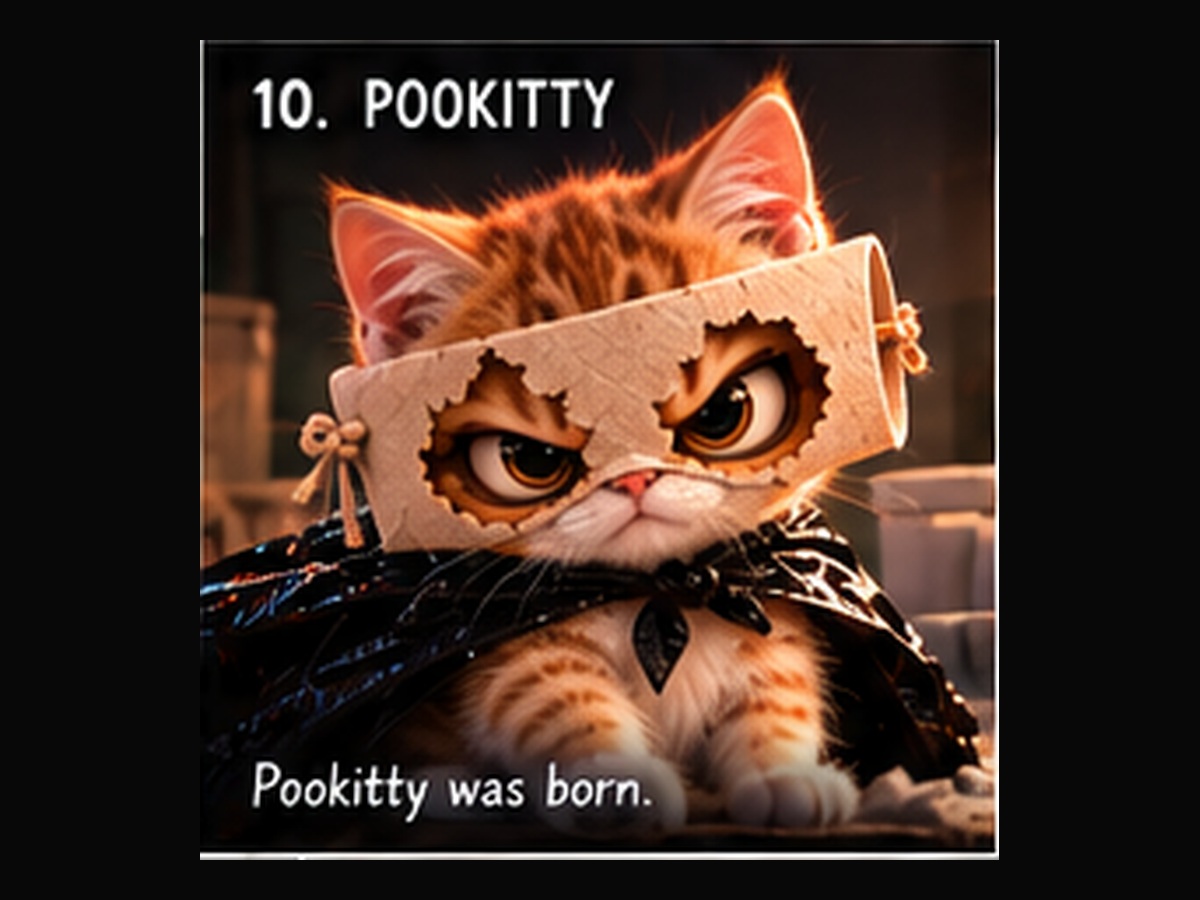 Pookitty wearing his homemade cardboard mask.